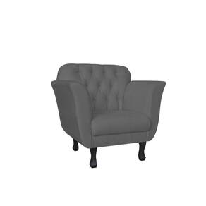 Poltrona Decorativa Dália Suede Cinza Pés Madeira Ms Decor