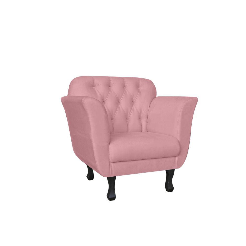 Poltrona Decorativa Dália Suede Rosa Bebê Pés Madeira Ms Decor