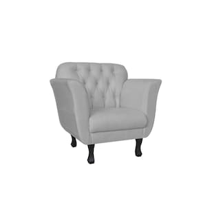 Poltrona Decorativa Dália Couro Branco Pés Madeira Ms Decor