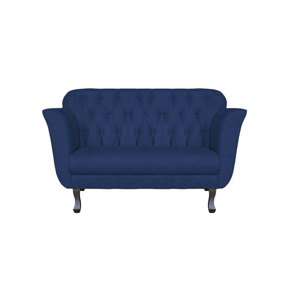 Namoradeira Decorativa Dália Suede Azul Marinho 2 Lugares Pés Madeira Ms Decor