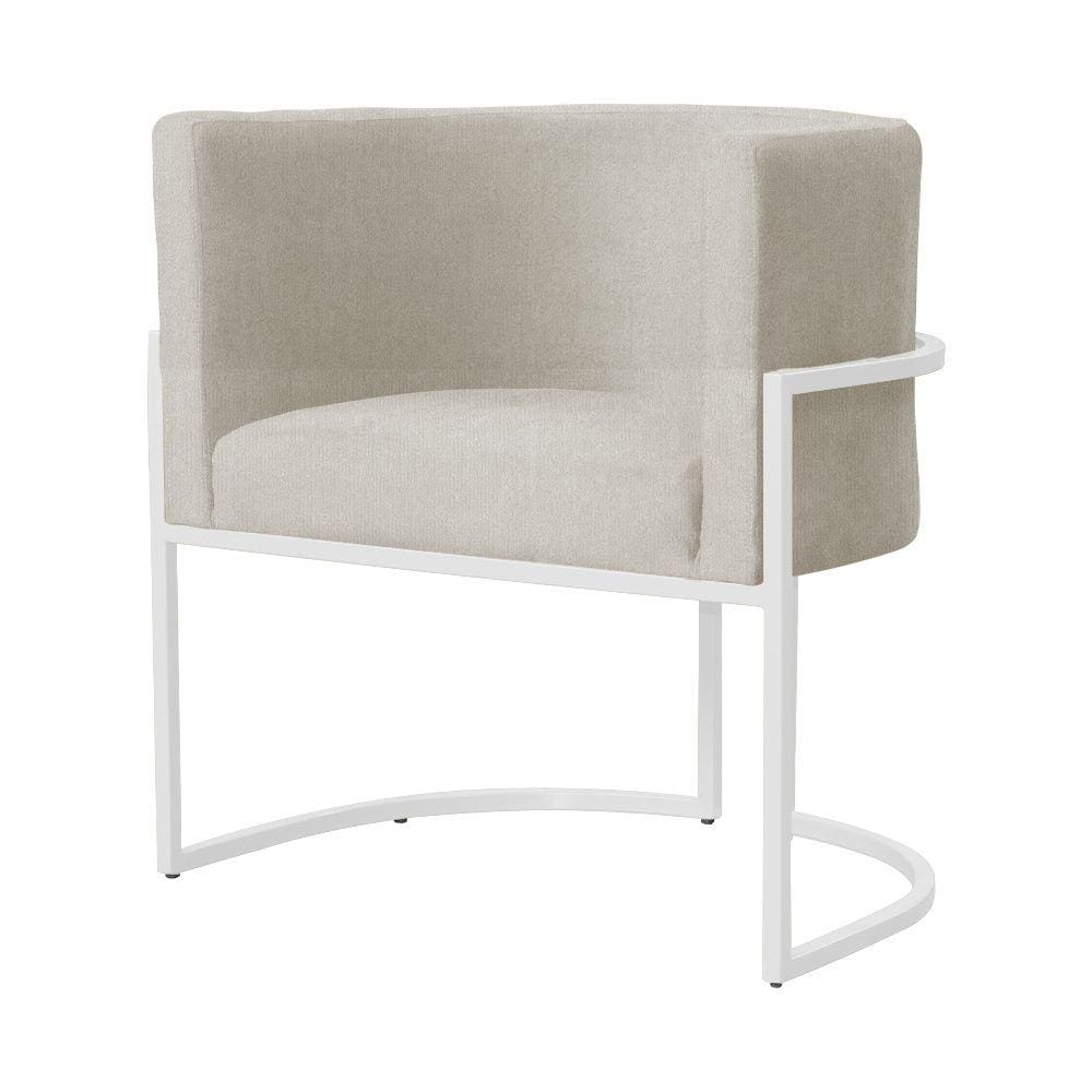 Poltrona Decorativa Luana Suede Bege Base Branca Ms Decor