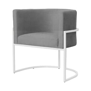 Poltrona Decorativa Luana Suede Cinza Base Branca Ms Decor