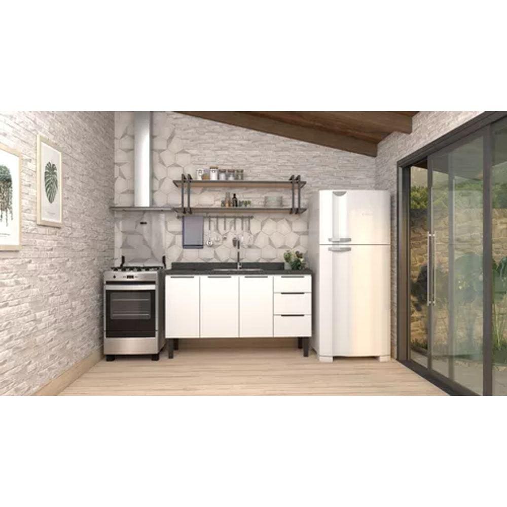 Conjunto Cozinha Jupter 100% Aço 1.50 Mt -Gabinete + Armario Aereo - Cozimax