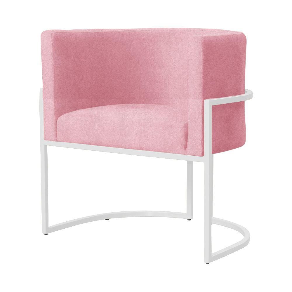 Poltrona Decorativa Luana Suede Rosa Base Branca Ms Decor