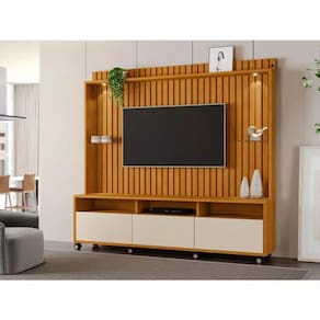 Estante Home Ripado Absoluto Para Tv Até 65 Polegadas -2 Portas e Nicho com Leds -Rodizio -Carmolar