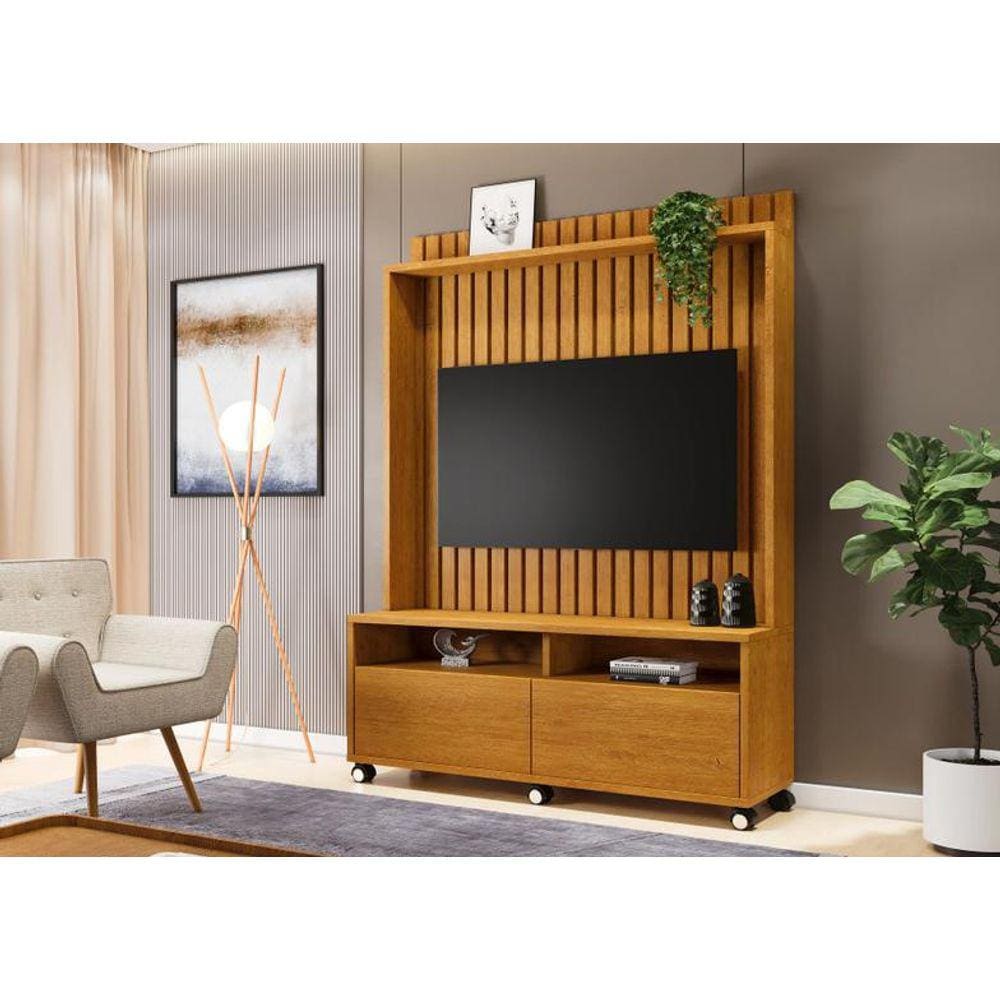 Estante Home Estilos  Para Tv Até 55 Polegadas -2 Portas e Nicho -Ripado -Rodizio -Carmolar
