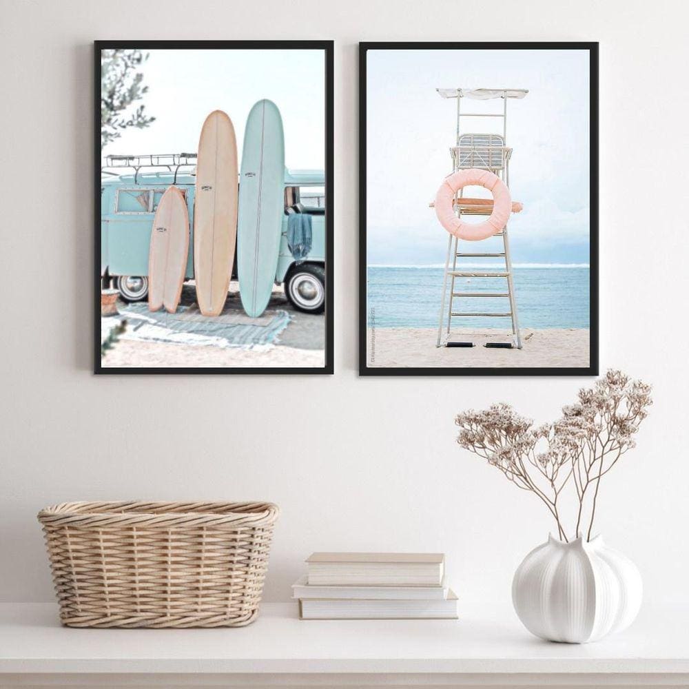 Quadros Praia Kombi Pranchas Surf 45x34cm - Vidro