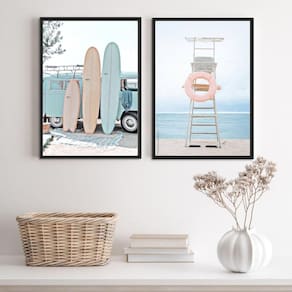 Quadros Praia Kombi Pranchas Surf 45x34cm - Vidro
