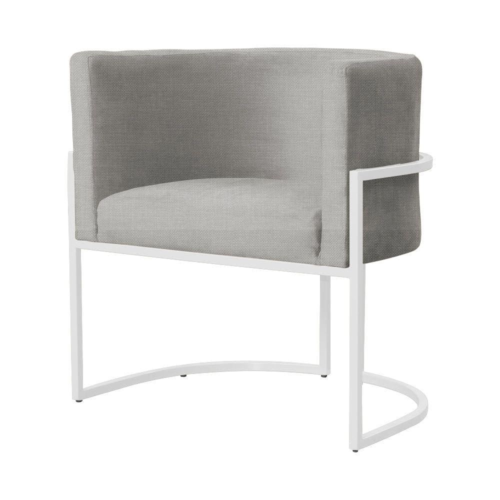 Poltrona Decorativa Luana Linho Bege Base Branca Ms Decor