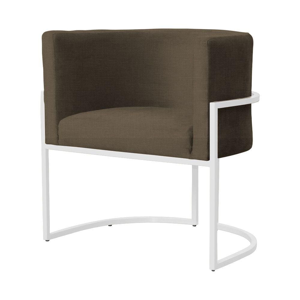 Poltrona Decorativa Luana Linho Marrom Base Branca Ms Decor