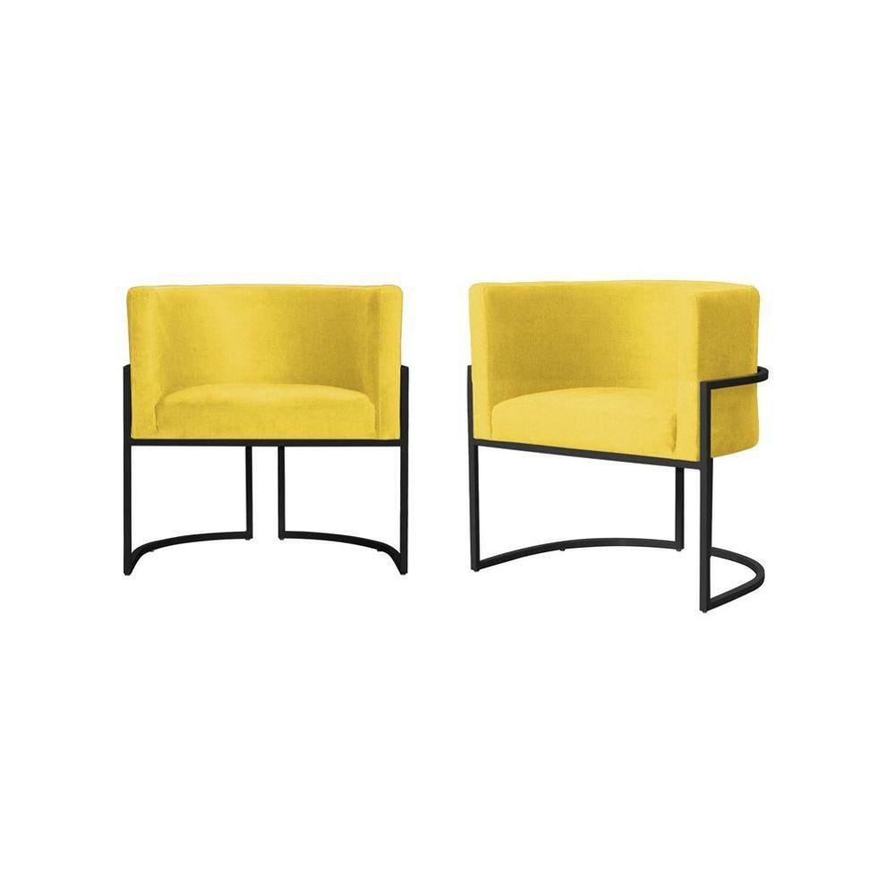 Kit 2 Poltronas Decorativa Luana Suede Amarelo Base Preta Ms Decor