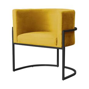 Poltrona Decorativa Luana Veludo Amarelo Base Preta Ms Decor