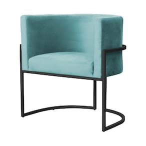 Poltrona Decorativa Luana Veludo Azul Tiffany Base Preta Ms Decor
