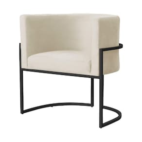 Poltrona Decorativa Luana Veludo Bege Base Preta Ms Decor