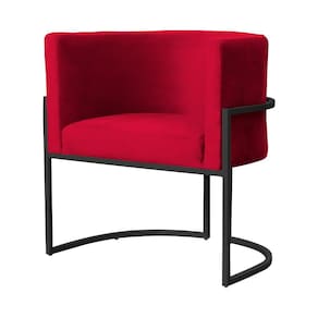 Poltrona Decorativa Luana Veludo Vermelho Base Preta Ms Decor
