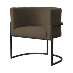 Poltrona Decorativa Luana Linho Marrom Base Preta Ms Decor