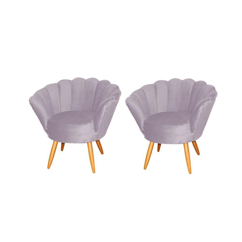 Kit 2 Poltronas Decorativa Pétala Veludo Rosê Pés Madeira Ms Decor