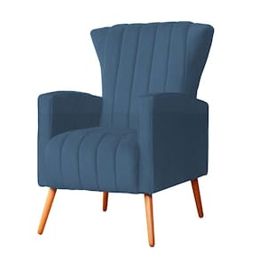 Poltrona Decorativa Melinda Suede Azul Royal Pés Madeira Ms Decor