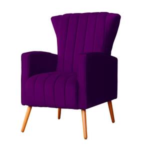 Poltrona Decorativa Melinda Veludo Roxo Pés Madeira Ms Decor