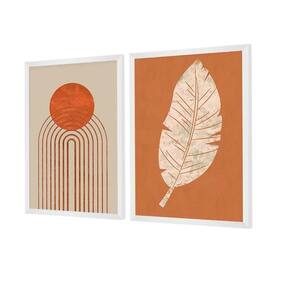 Dupla de Quadros Decorativos Boho Laranja Pena Formas
