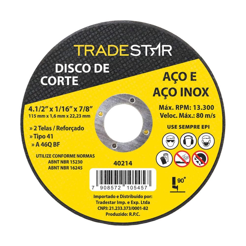 Disco Corte Fino Inox 4.1/2&quot; 115x1,6 mm Esmerilhadeira Tradestar