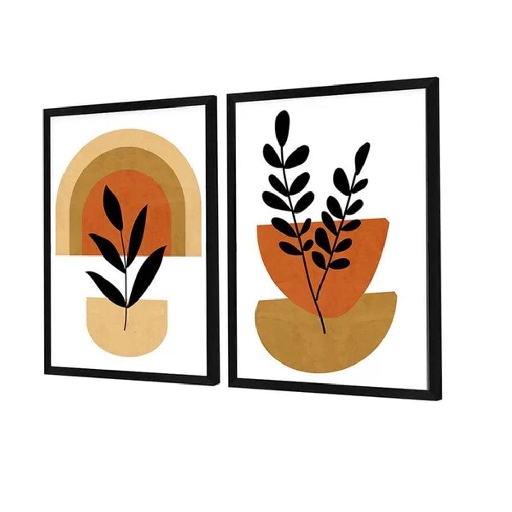 Dupla de Quadros Decorativos Boho Ramos Formas