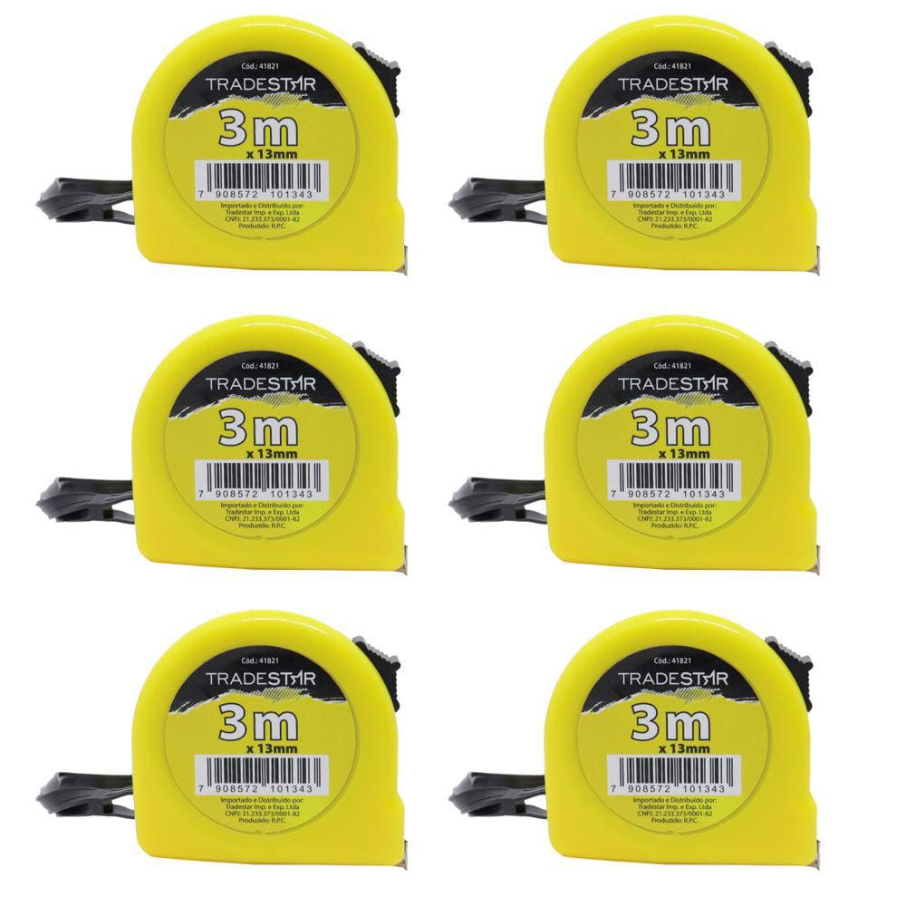 Kit 06 Trena Aço Metal 3m Bolso Básica Fita com Trava