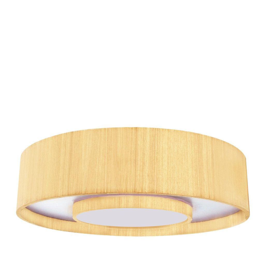 Plafon Madeira Redondo Anel 60Cm Marfim - 8 Luzes