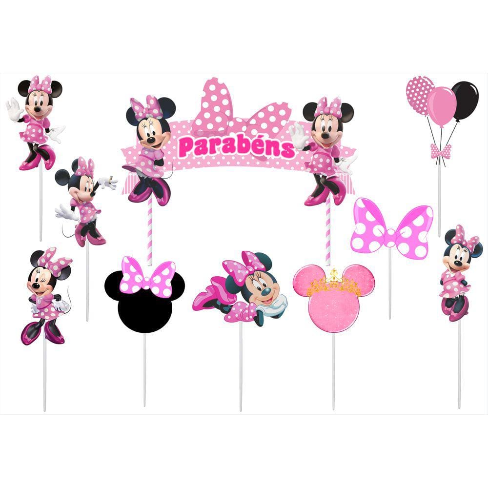 Topo de Bolo Minnie Mouse Parabéns - 1 Unidade - Extra Festas