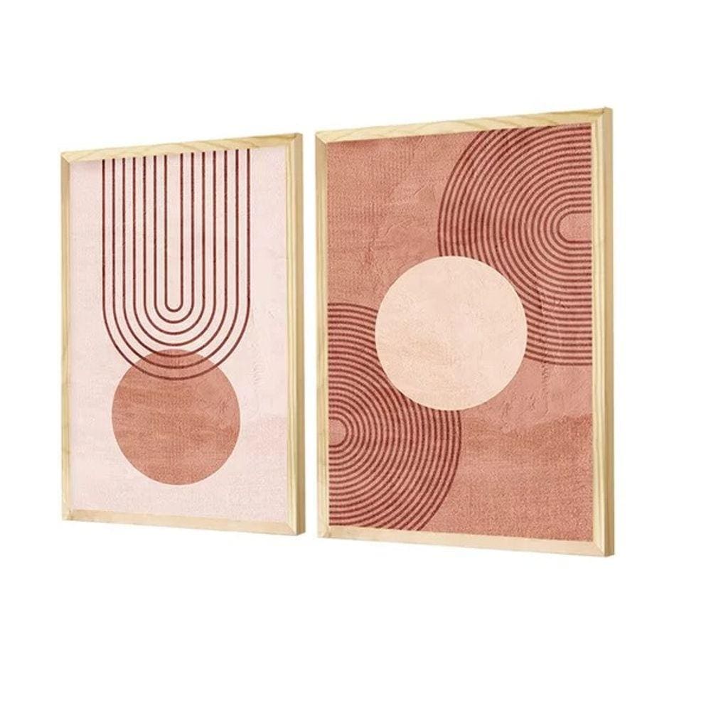 Dupla de Quadros Decorativos Boho Rosa Formas Abstrato