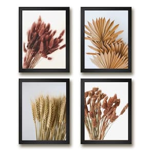 Kit 4 Quadros Folhas e Flores Secas 24x18cm - Madeira Branca
