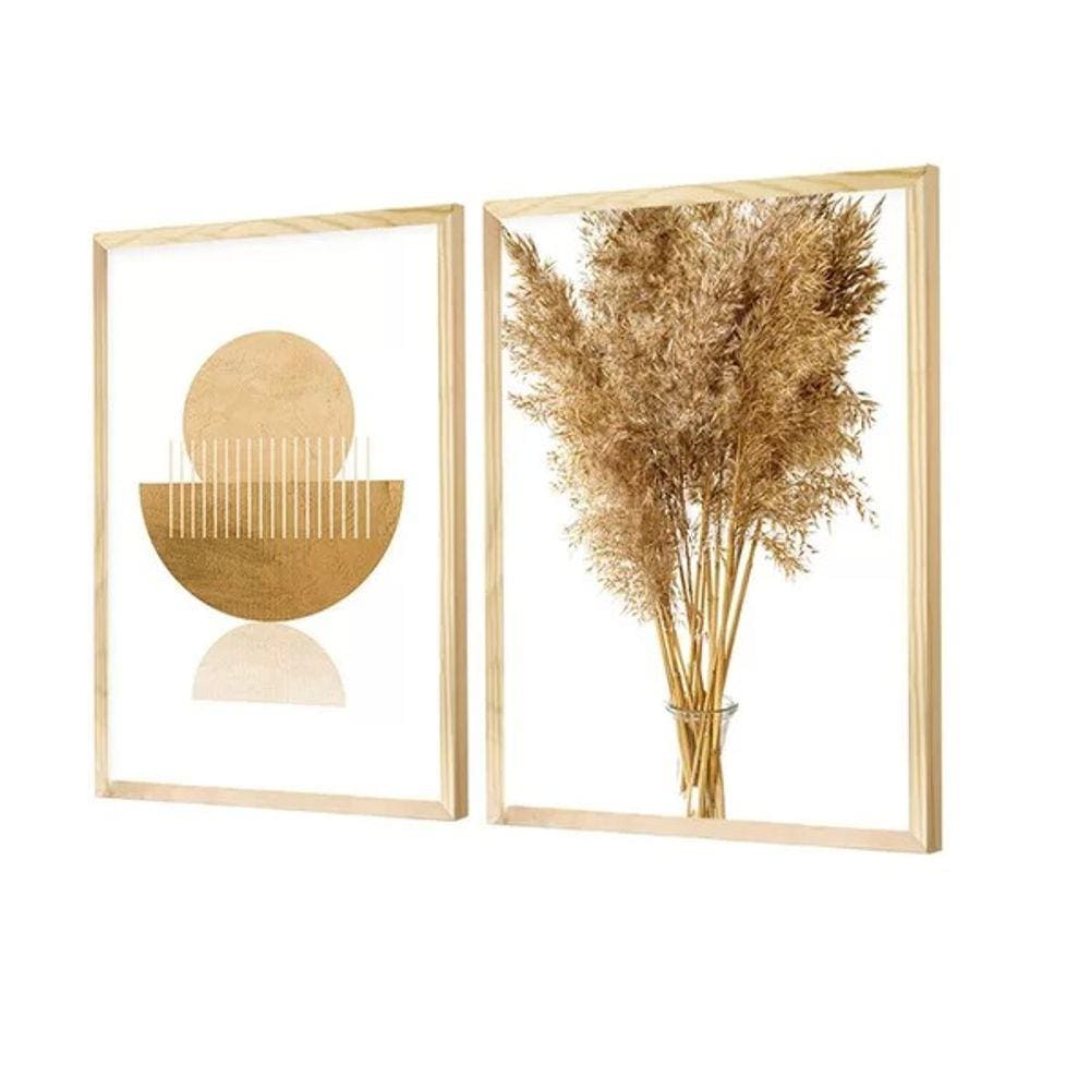 Dupla de Quadros Decorativos Minimalista Trigo Boho