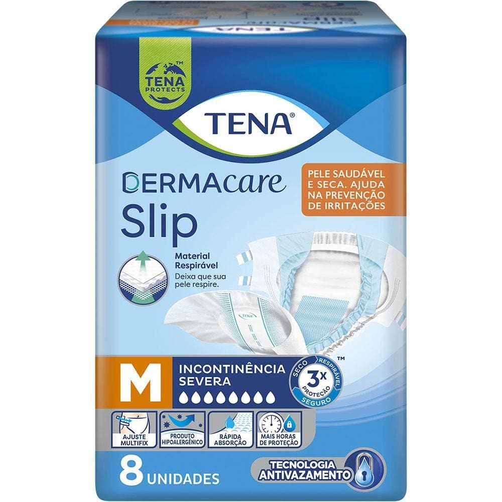 Fralda Geriátrica Tena Dermacare Slip Ultra M com 8 unidades