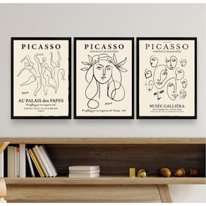Kit 3 Quadros Picasso 45x34cm - Vidro e Moldura Branca