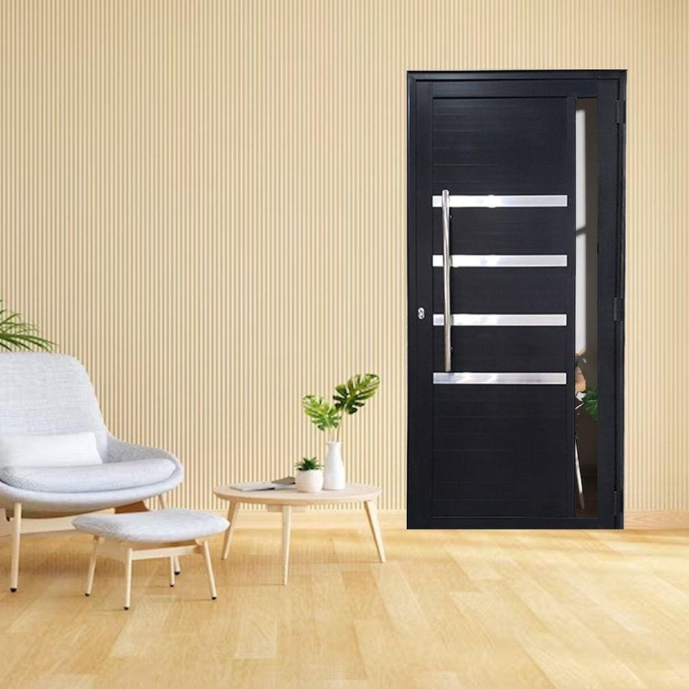 Porta Lambril de Alumínio 210 x 80cm com Puxador Friso e Visor Linha 30 Lado Direito Preto