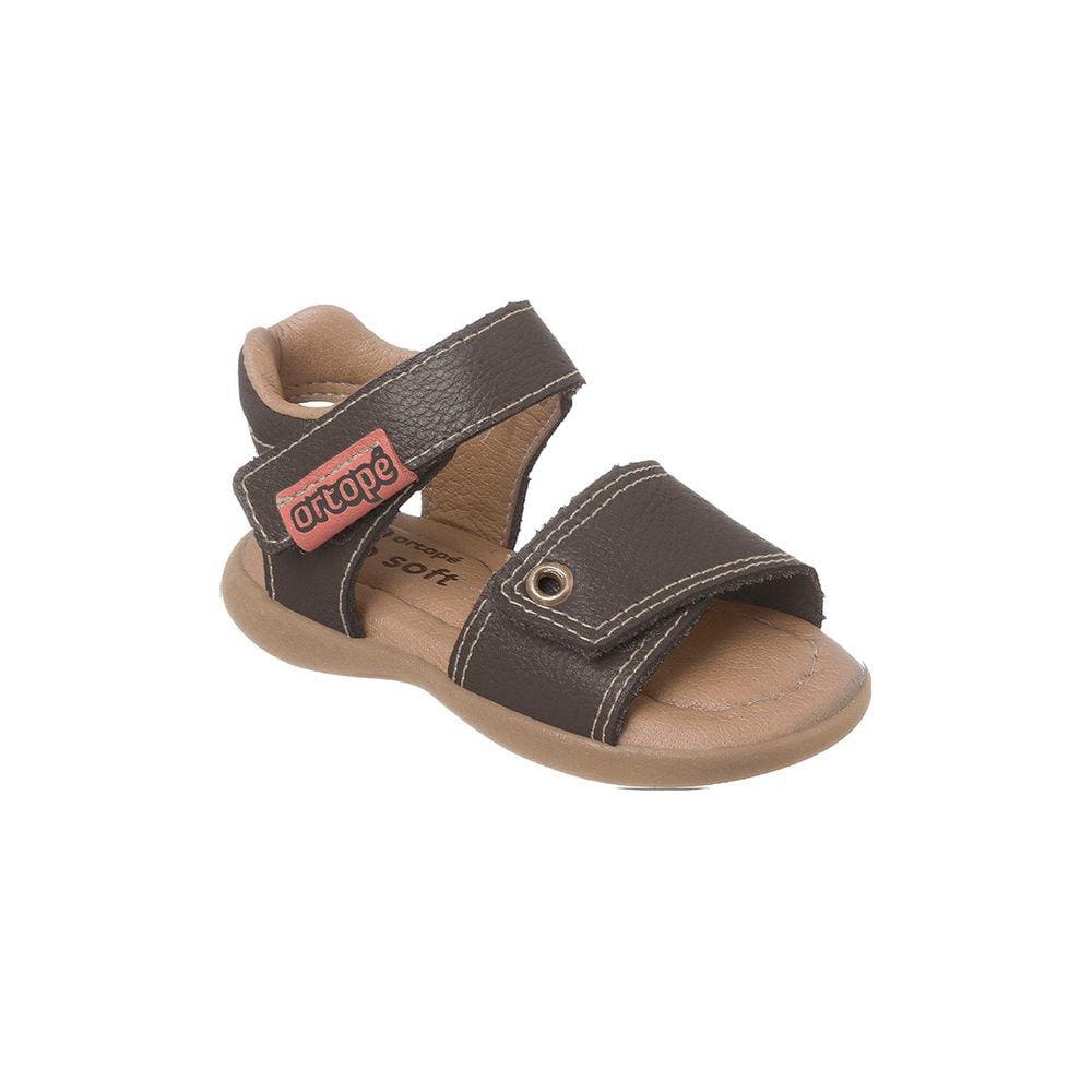 Sandália Infantil Masculina Ortopé Carinhoso Couro Fecho Duplo Marrom Café