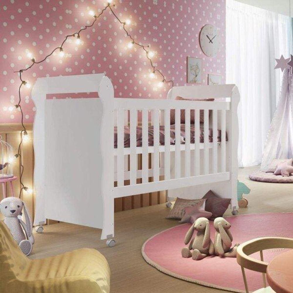 Berço Mini Cama Mirelle Carolina Baby Branco Brilho