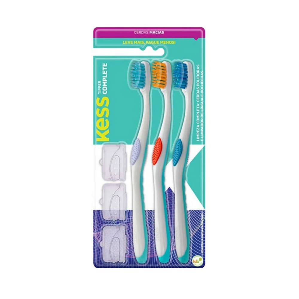 Kit Escovas Kess Tipper Complete C/03 Unidades Cerdas Macias Protetor