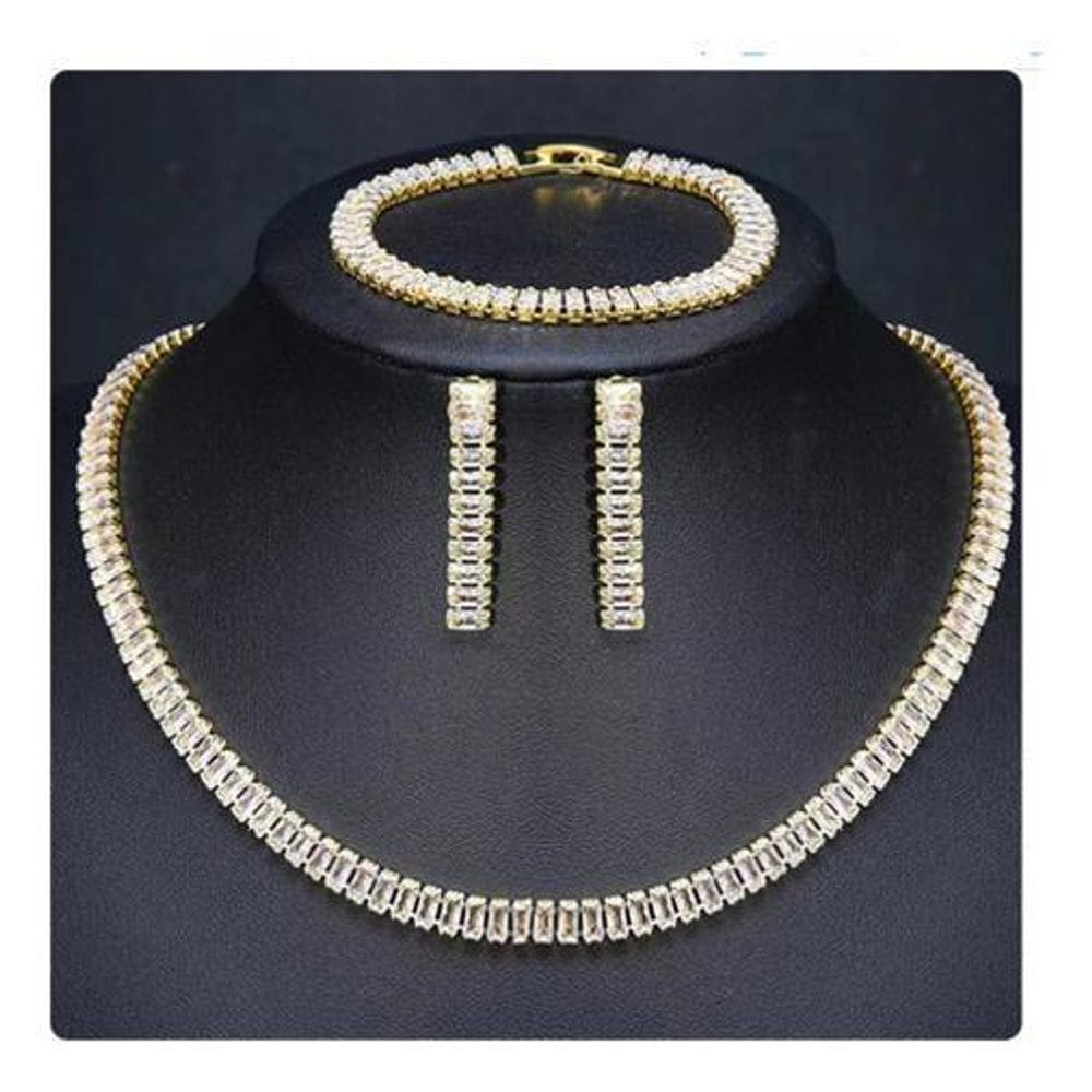 Colar Chocker Riviera Brinco Pulseira Zircônia Dourado Festa