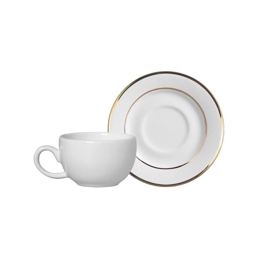 Conjunto com 6 Xícaras de Café com Pires Relevo Ouro 85ml