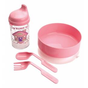 Kit Infantil Refeição Kuka Prato Talheres E Copo Bpa Free Rosa