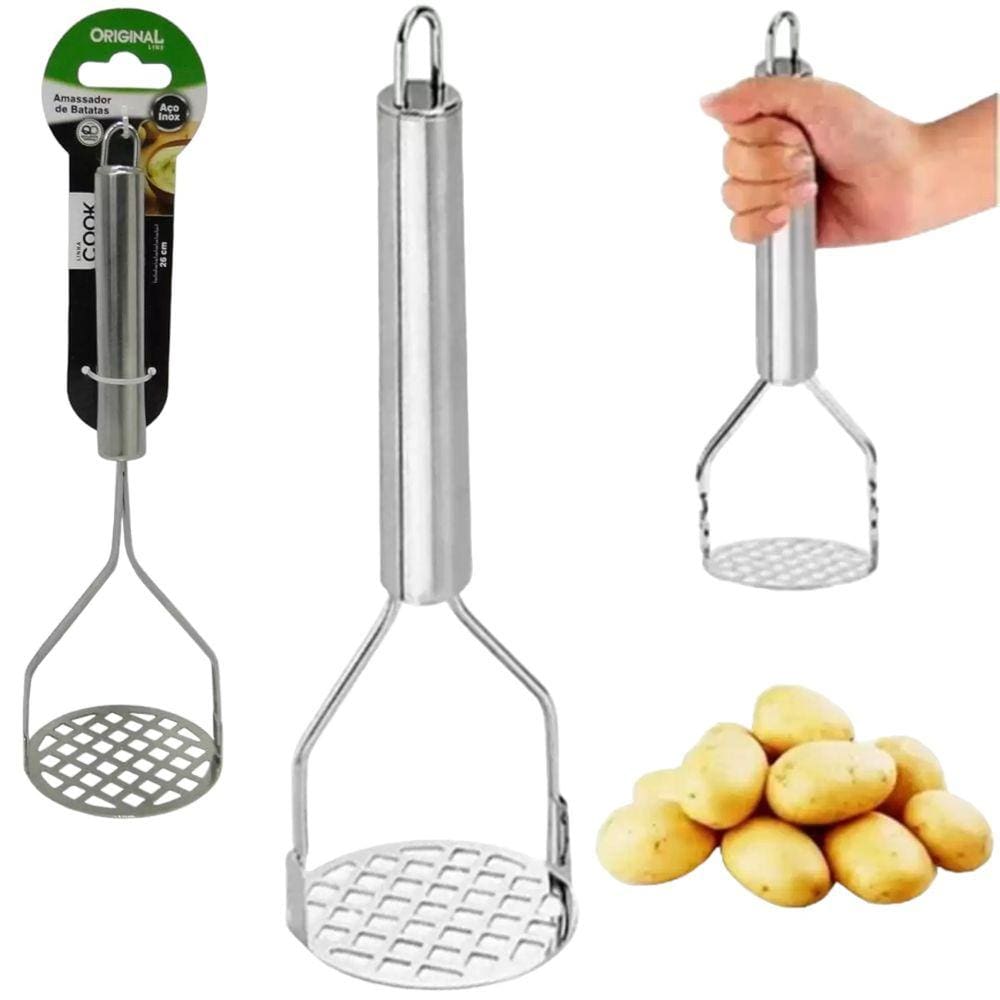 Amassador Batatas Legumes Multiuso Aço Inox Cabo Reforçado