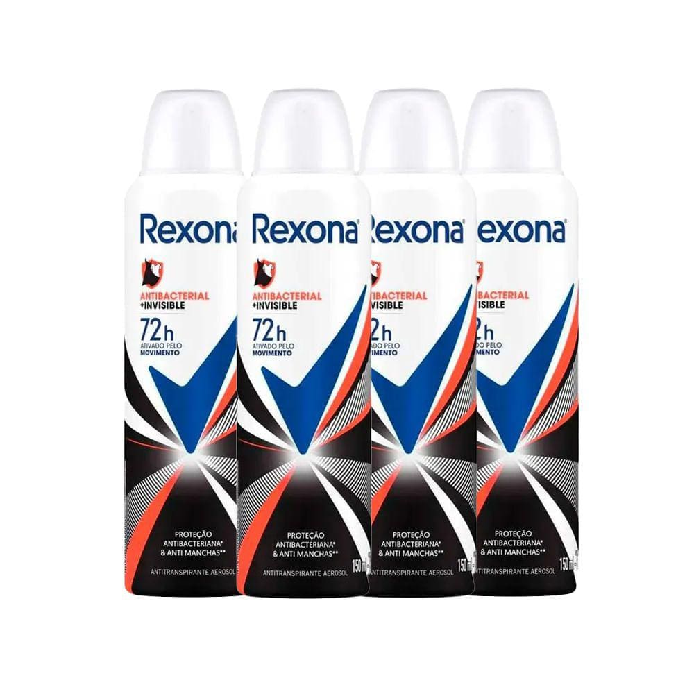 Kit Desodorante Aerosol Rexona Antibacterial + Invisible 150ml - 4 Unidades