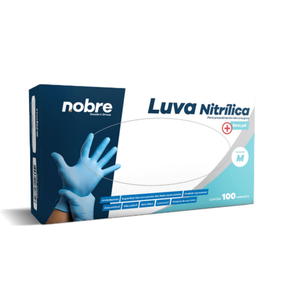 Luva Nitrilica sem pó caixa C/100 unidades M azul Nobre