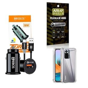Kit Carregador Veicular + Capinha Mi Note10 + Película 3D