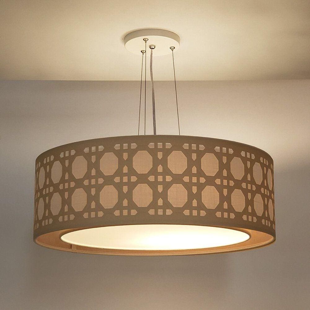 Luminária de Teto Pendente Palha Cúpula Dupla 40x16cm Cru