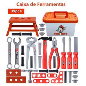 Kit Caixa Ferramentas e Acessórios - Brinquedo 39 Pcs