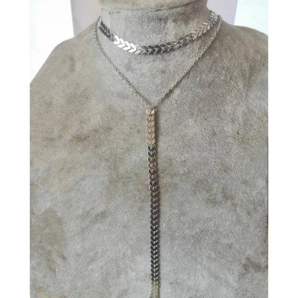 Colar Chocker Corrente Gravatinha Modelo Folheado Prateado