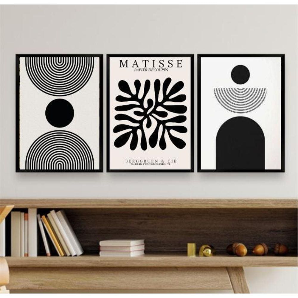 Kit 3 Quadros Minimalistas Formas Geométricas - 33x24cm