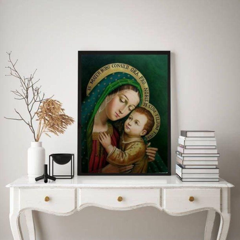 Quadro N. Sra. do Bom Conselho 24x18cm - Madeira Preta
